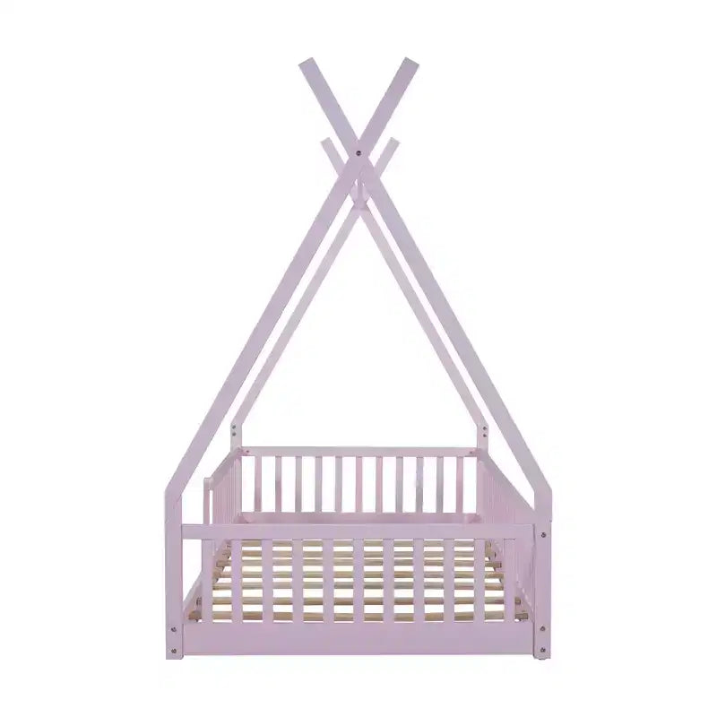 Lit cabane Montessori en bois Whisen, taille jumeau, lit plateforme en forme de maison avec barrière