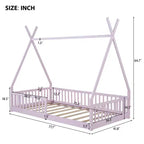 Lit cabane Montessori en bois Whisen, taille jumeau, lit plateforme en forme de maison avec barrière