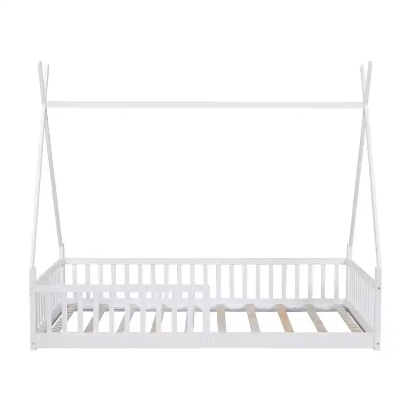 Lit cabane Montessori en bois Whisen, taille jumeau, lit plateforme en forme de maison avec barrière