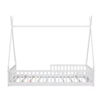 Lit cabane Montessori en bois Whisen, taille jumeau, lit plateforme en forme de maison avec barrière