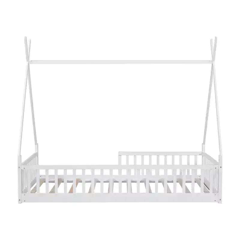 Lit cabane Montessori en bois Whisen, taille jumeau, lit plateforme en forme de maison avec barrière