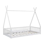 Lit cabane Montessori en bois Whisen, taille jumeau, lit plateforme en forme de maison avec barrière