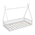 Lit cabane Montessori en bois Whisen, taille jumeau, lit plateforme en forme de maison avec barrière