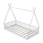 Lit cabane Montessori en bois Whisen, taille jumeau, lit plateforme en forme de maison avec barrière