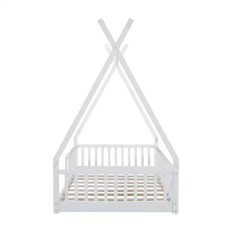 Lit cabane Montessori en bois Whisen, taille jumeau, lit plateforme en forme de maison avec barrière
