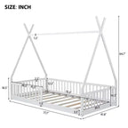Lit cabane Montessori en bois Whisen, taille jumeau, lit plateforme en forme de maison avec barrière