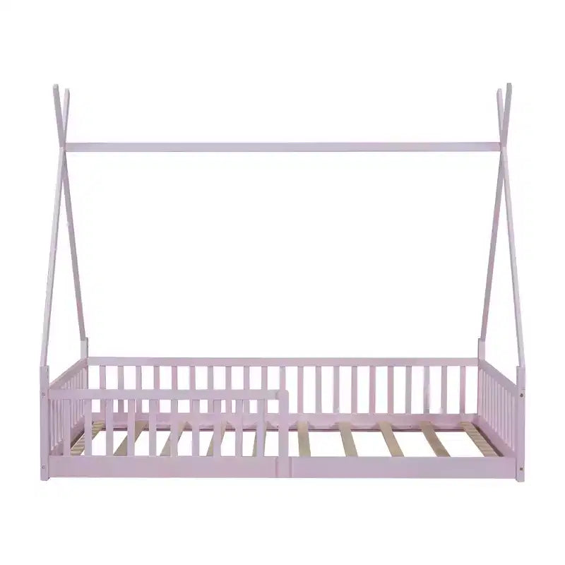 Lit cabane Montessori en bois Whisen, taille jumeau, lit plateforme en forme de maison avec barrière