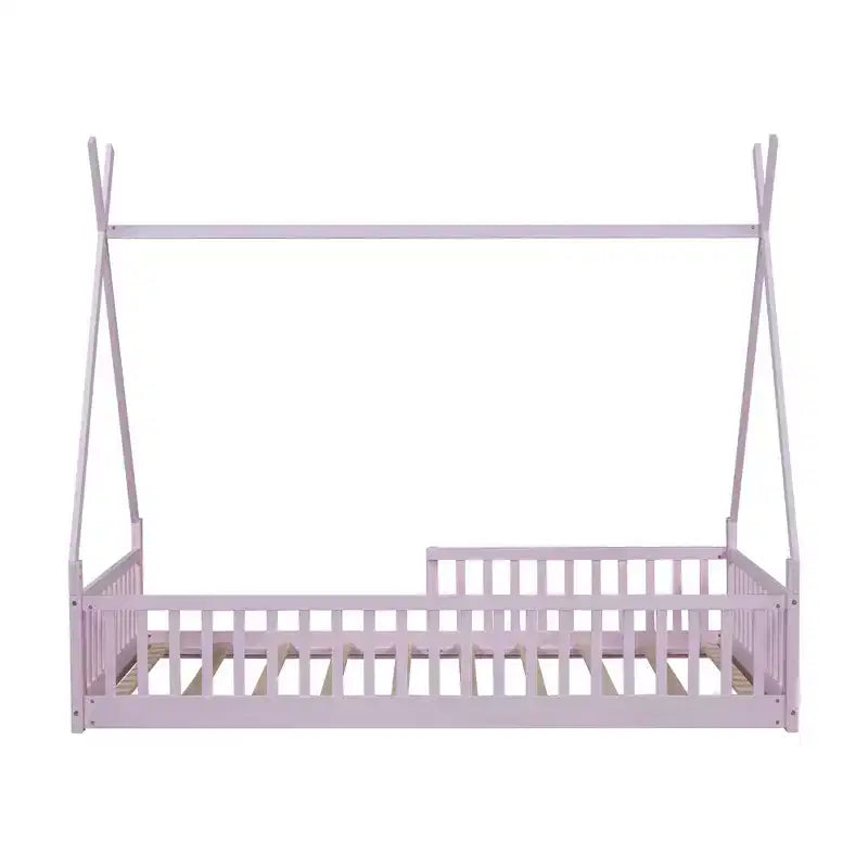 Lit cabane Montessori en bois Whisen, taille jumeau, lit plateforme en forme de maison avec barrière