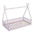 Lit cabane Montessori en bois Whisen, taille jumeau, lit plateforme en forme de maison avec barrière