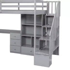 Lit mezzanine en bois Whisen 94,4''L*57,4''l avec bureau en L et tiroirs, armoire et escalier de rangement