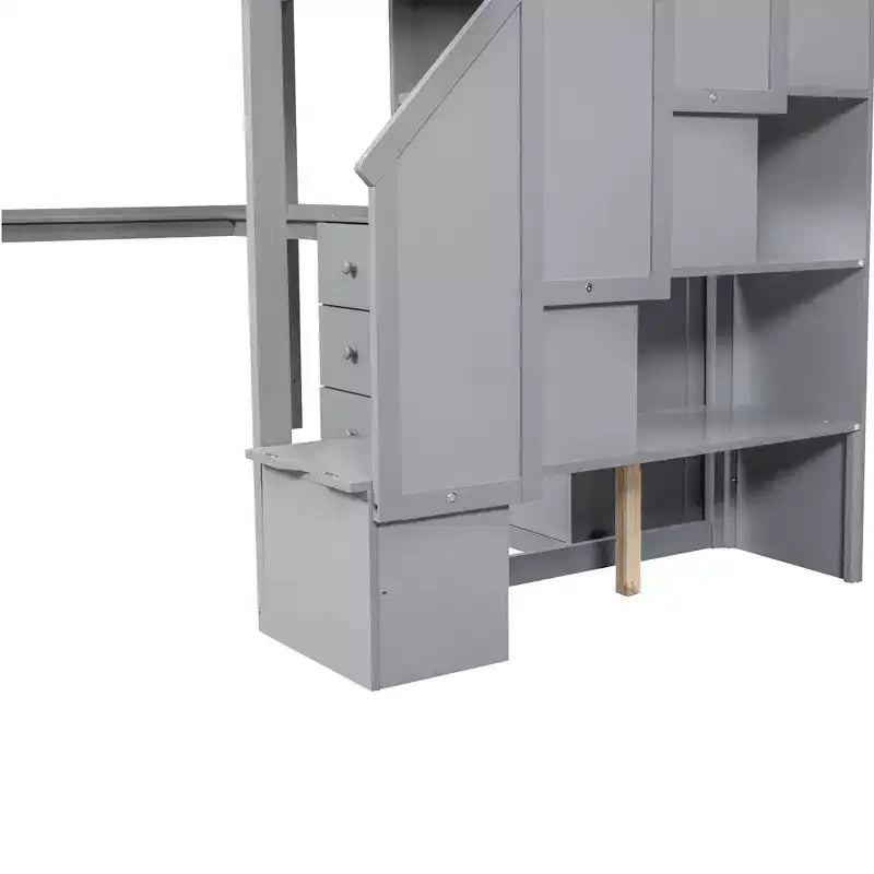 Lit mezzanine en bois Whisen 94,4''L*57,4''l avec bureau en L et tiroirs, armoire et escalier de rangement