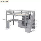 Lit mezzanine en bois Whisen 94,4''L*57,4''l avec bureau en L et tiroirs, armoire et escalier de rangement