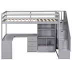 Lit mezzanine en bois Whisen 94,4''L*57,4''l avec bureau en L et tiroirs, armoire et escalier de rangement
