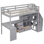 Lit mezzanine en bois Whisen 94,4''L*57,4''l avec bureau en L et tiroirs, armoire et escalier de rangement