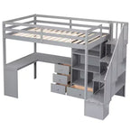 Lit mezzanine en bois Whisen 94,4''L*57,4''l avec bureau en L et tiroirs, armoire et escalier de rangement