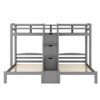 Lit superposé Whisen double sur double et double avec tablette de rangement supérieure, escalier de rangement intégré et petits tiroirs - Gris