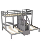 Lit superposé Whisen double sur double et double avec tablette de rangement supérieure, escalier de rangement intégré et petits tiroirs - Gris