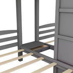 Lit superposé Whisen double sur double et double avec tablette de rangement supérieure, escalier de rangement intégré et petits tiroirs - Gris