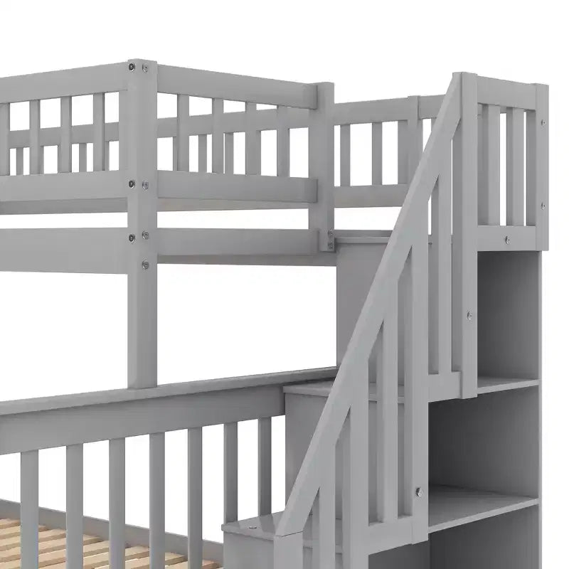Lit superposé double sur plein Whisen avec lit gigogne et escalier de rangement