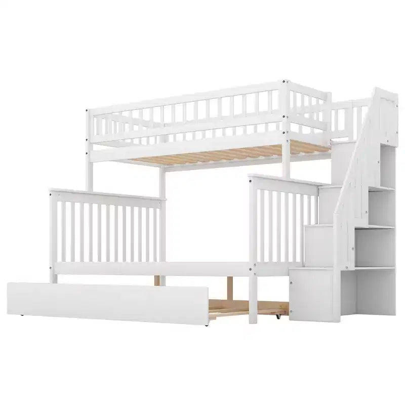 Lit superposé double sur plein Whisen avec lit gigogne et escalier de rangement
