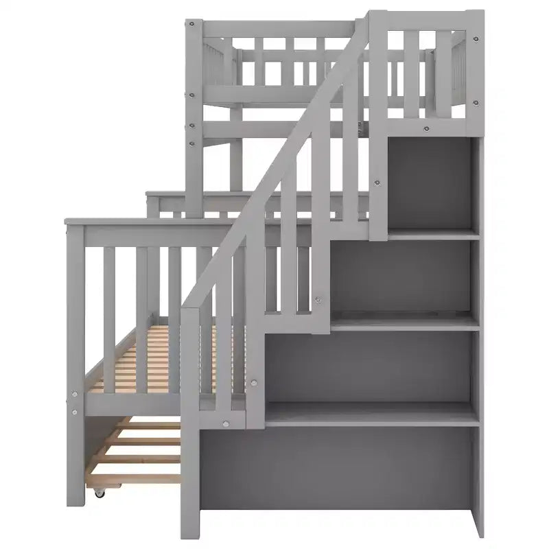 Lit superposé double sur plein Whisen avec lit gigogne et escalier de rangement