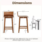 Tabourets de bar Costway 24,5 po en bois, lot de 2, avec dossier et assise solides, chaises de bar de style moderne, marron/noir/blanc