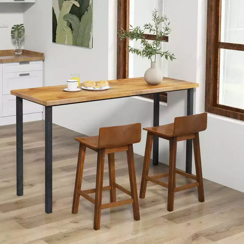 Tabourets de bar Costway 24,5 po en bois, lot de 2, avec dossier et assise solides, chaises de bar de style moderne, marron/noir/blanc