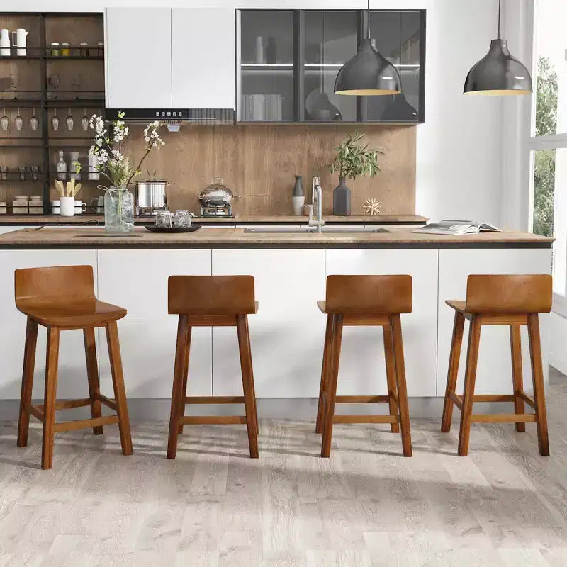 Tabourets de bar Costway 24,5 po en bois, lot de 2, avec dossier et assise solides, chaises de bar de style moderne, marron/noir/blanc