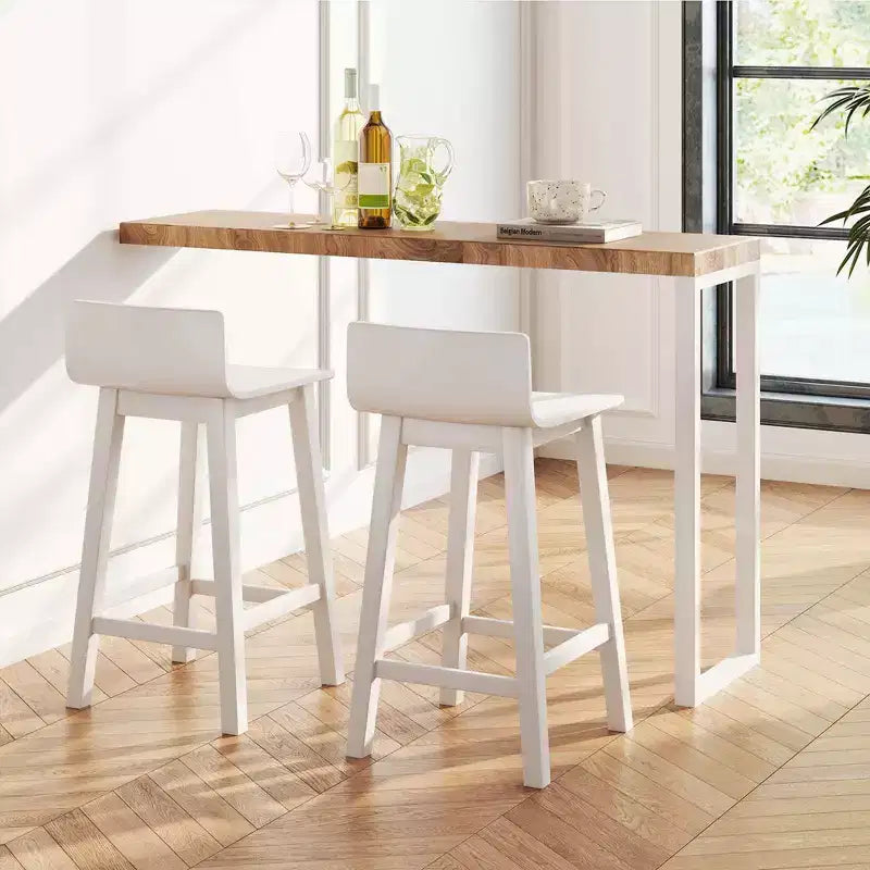Tabourets de bar Costway 24,5 po en bois, lot de 2, avec dossier et assise solides, chaises de bar de style moderne, marron/noir/blanc