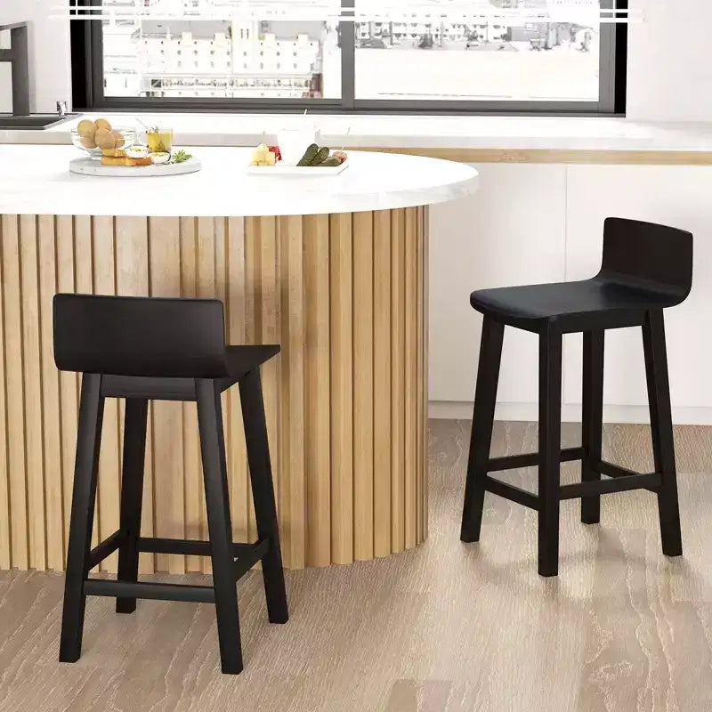 Tabourets de bar Costway 24,5 po en bois, lot de 2, avec dossier et assise solides, chaises de bar de style moderne, marron/noir/blanc