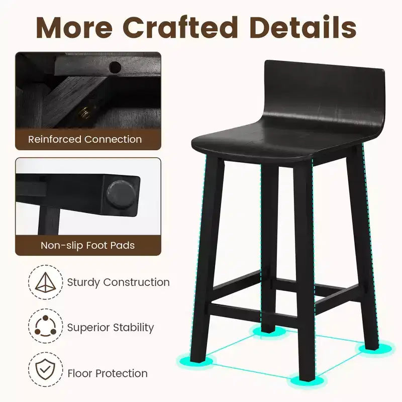 Tabourets de bar Costway 24,5 po en bois, lot de 2, avec dossier et assise solides, chaises de bar de style moderne, marron/noir/blanc