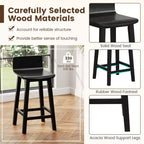Tabourets de bar Costway 24,5 po en bois, lot de 2, avec dossier et assise solides, chaises de bar de style moderne, marron/noir/blanc