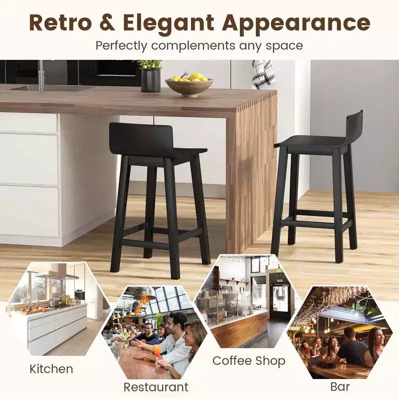 Tabourets de bar Costway 24,5 po en bois, lot de 2, avec dossier et assise solides, chaises de bar de style moderne, marron/noir/blanc