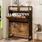 Meuble à Chaussures Mid-Century GARPROVM avec 2 Portes Basculantes et Étagères Amovibles Rangement Chaussures d'Entrée