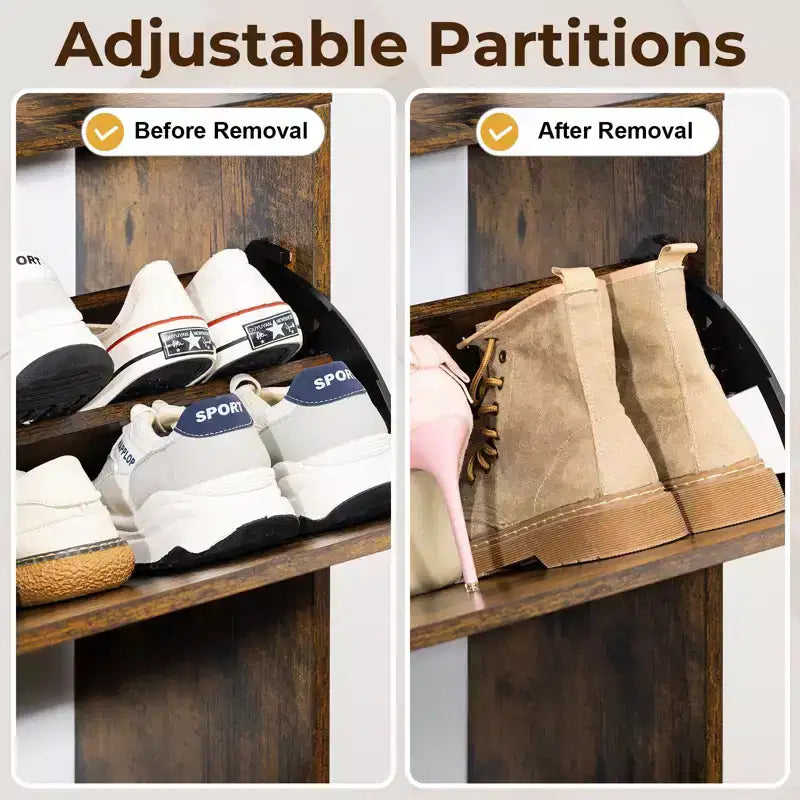 Meuble à Chaussures Mid-Century GARPROVM avec 2 Portes Basculantes et Étagères Amovibles Rangement Chaussures d'Entrée