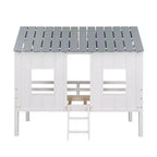 Whisen 80.4''L 45.2''W 71.4''H Lit mezzanine bas en forme de maison, taille double, avec toit et deux fenêtres frontales - Blanc
