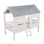Whisen 80.4''L 45.2''W 71.4''H Lit mezzanine bas en forme de maison, taille double, avec toit et deux fenêtres frontales - Blanc