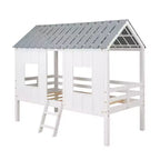 Whisen 80.4''L 45.2''W 71.4''H Lit mezzanine bas en forme de maison, taille double, avec toit et deux fenêtres frontales - Blanc