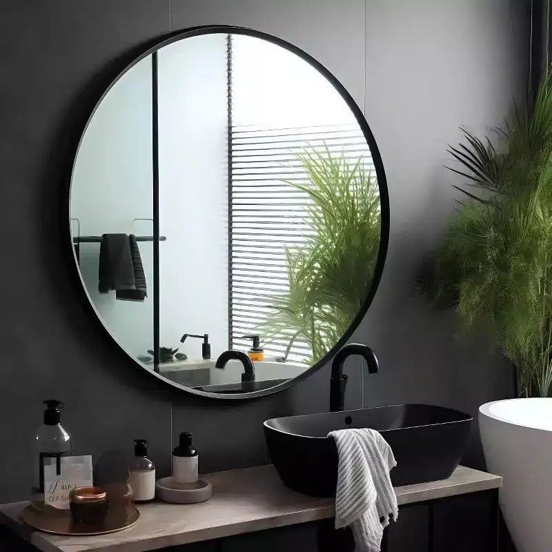 Miroir mural rond noir USHOWER - Miroir cercle à cadre métallique pour salle de bain, chambre, salon et décoration d'entrée