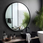 Miroir mural rond noir USHOWER - Miroir cercle à cadre métallique pour salle de bain, chambre, salon et décoration d'entrée