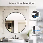 Miroir mural rond noir USHOWER - Miroir cercle à cadre métallique pour salle de bain, chambre, salon et décoration d'entrée