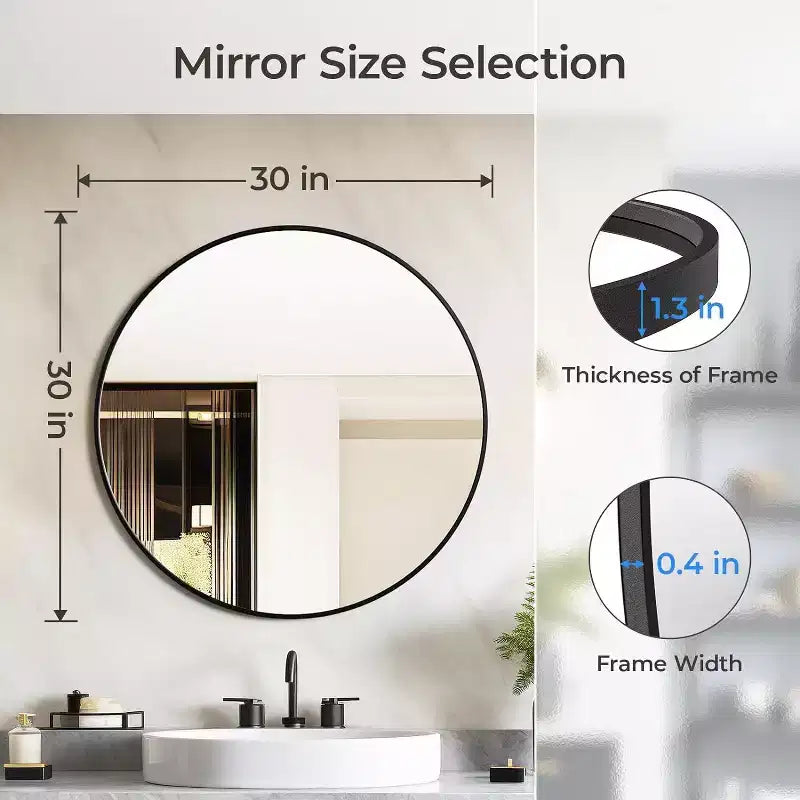 Miroir mural rond noir USHOWER - Miroir cercle à cadre métallique pour salle de bain, chambre, salon et décoration d'entrée