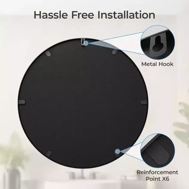 Miroir mural rond noir USHOWER - Miroir cercle à cadre métallique pour salle de bain, chambre, salon et décoration d'entrée