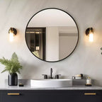 Miroir mural rond noir USHOWER - Miroir cercle à cadre métallique pour salle de bain, chambre, salon et décoration d'entrée