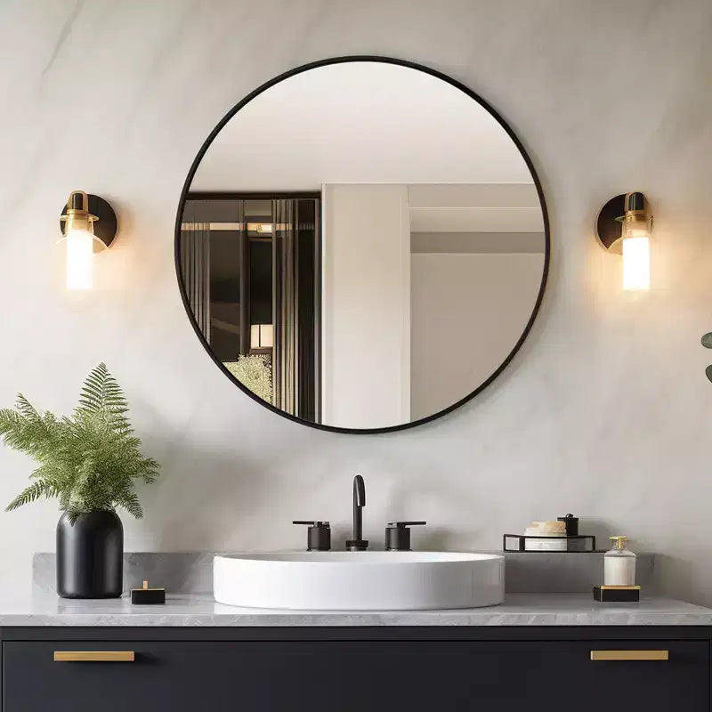 Miroir mural rond noir USHOWER - Miroir cercle à cadre métallique pour salle de bain, chambre, salon et décoration d'entrée