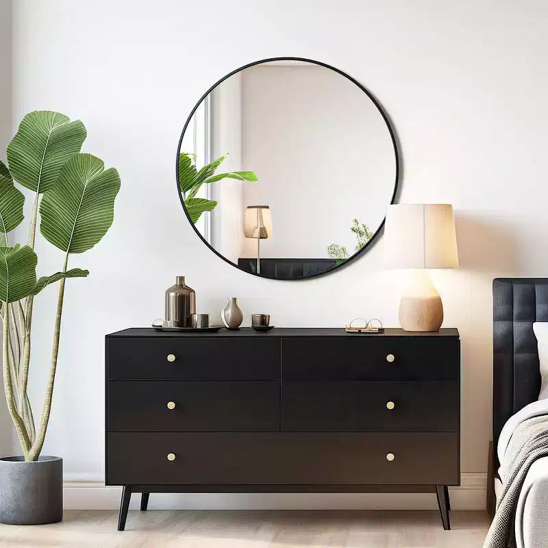 Miroir mural rond noir USHOWER - Miroir cercle à cadre métallique pour salle de bain, chambre, salon et décoration d'entrée