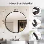 Miroir mural rond noir USHOWER - Miroir cercle à cadre métallique pour salle de bain, chambre, salon et décoration d'entrée
