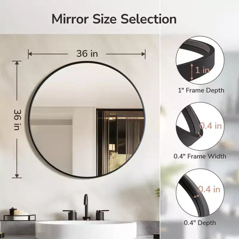 Miroir mural rond noir USHOWER - Miroir cercle à cadre métallique pour salle de bain, chambre, salon et décoration d'entrée