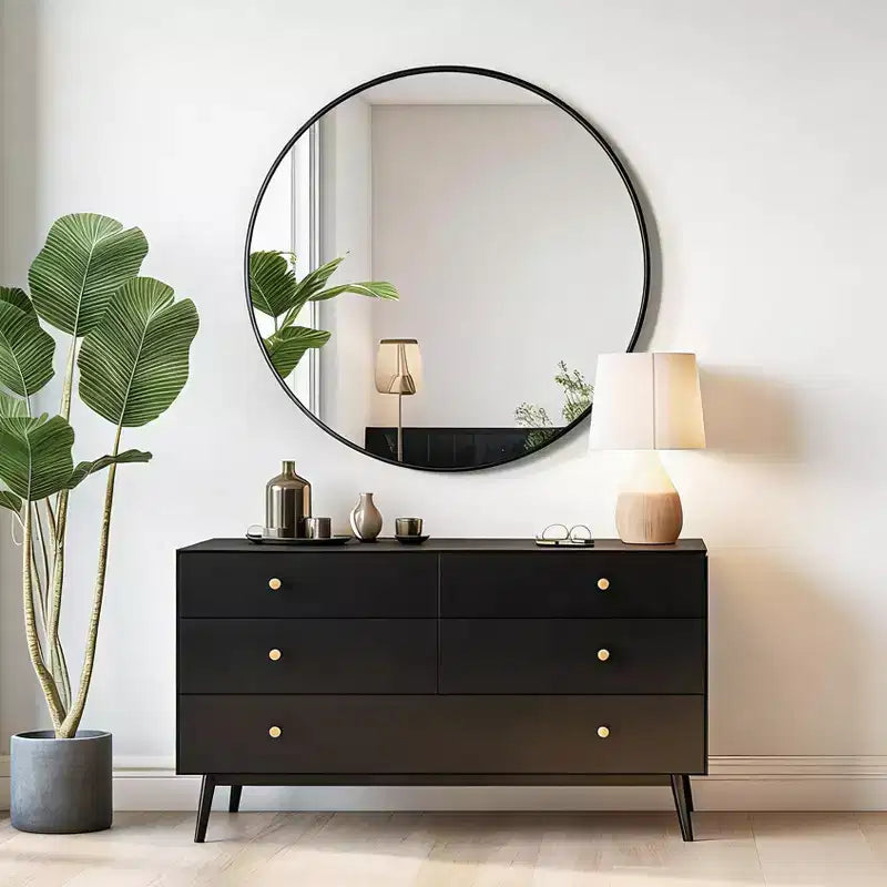 Miroir mural rond noir USHOWER - Miroir cercle à cadre métallique pour salle de bain, chambre, salon et décoration d'entrée