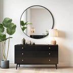 Miroir mural rond noir USHOWER - Miroir cercle à cadre métallique pour salle de bain, chambre, salon et décoration d'entrée